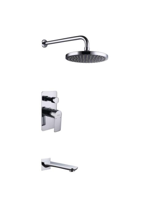 White Chrome Brass Shower Set Complete With ABS shower Head and Handset and Brass Shower Faucet Stainless Steel Bar