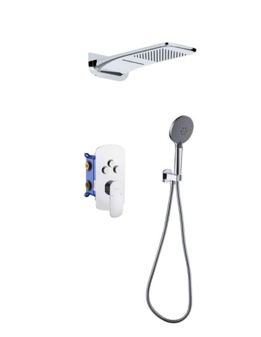Luxury Shower System Matt Black Brass Shower Sliding Bar Rectangular Rail Set with mixer and overhead shower