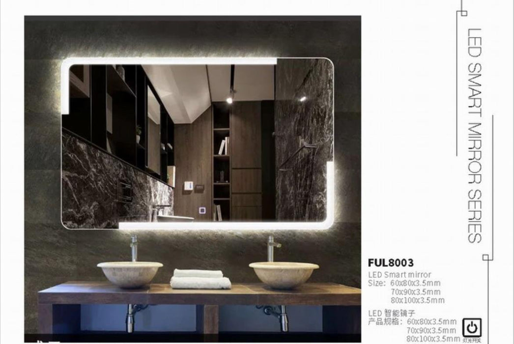 GUYS Custom Modern Smart Led Mirror Touch screen Control Hotel Vanity square bathroom mirror with light