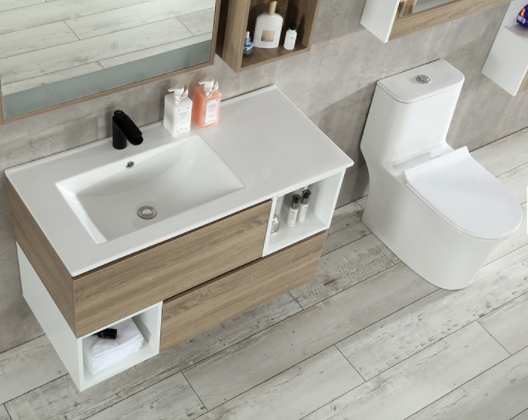 Customizable modern floor to ceiling bathroom vanity cabinet with mirror