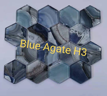 Blue Agate H3 big hexagon Glass Mosaic Tiles In Canada In stock Mosaic Distributor