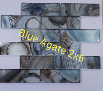 Blue Agate 2x6 Glass Mosaic Tiles In Canada In stock Mosaic Distributor
