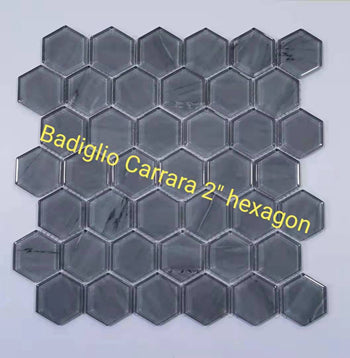 Badiglio Carrara 2'' Hexagon Glass Mosaic Tiles In US In stock Mosaic Direct supply