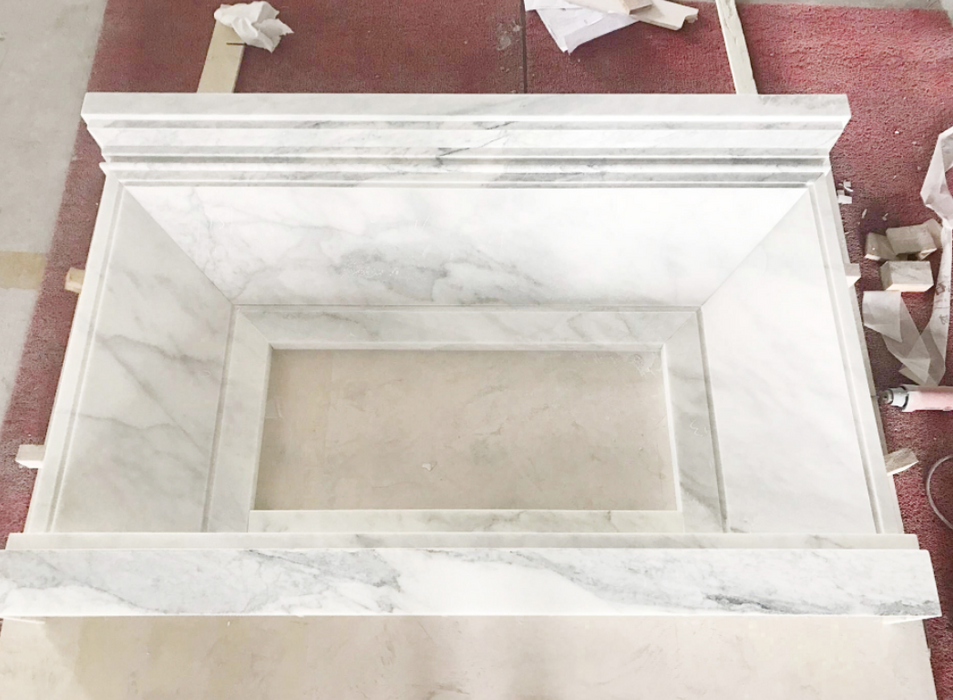 Italy Carrara White Marble Fireplace Handmade Carved Fireplaces With Column Custom