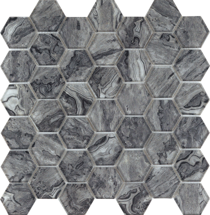 European Design Black Hexagon Marble Glass Mosaic Tiles
