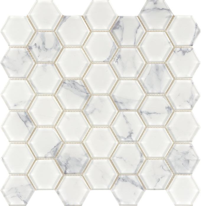 The Latest Grey White Hexagon Marble Glass Mosaic Tiles