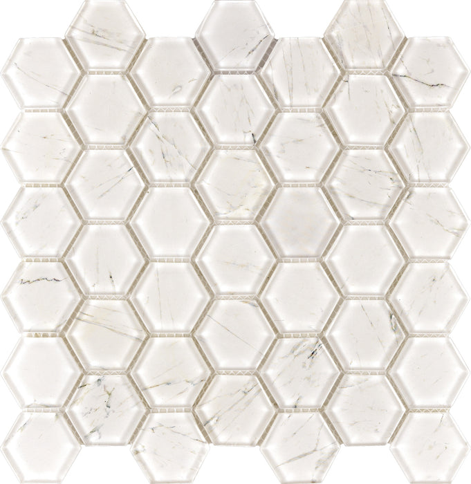 Classic Design White Hexagon Backsplash Marble Glass Mosaic Tiles