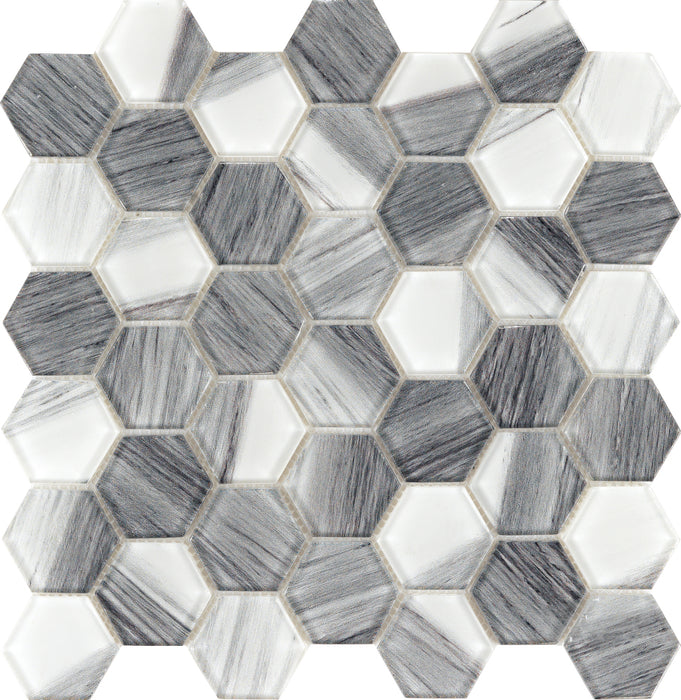 Most Popular White Black Grey Hexagon Marble Glass Mosaic Tiles