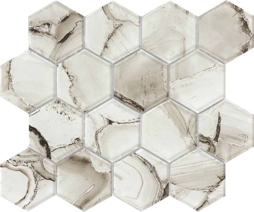 Morden Art Grey Hexagon Marble Glass Mosaic Tiles