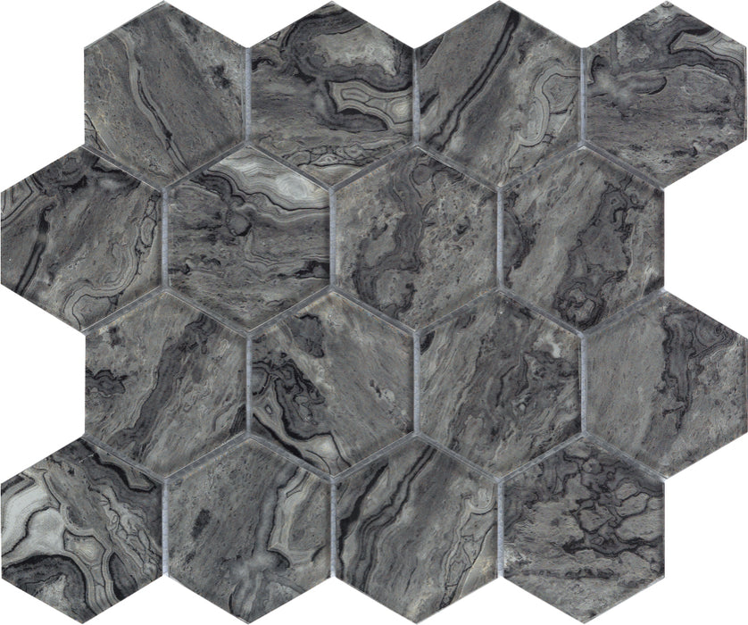 Wall Decoration Black Hexagon Marble Glass Mosaic Tiles