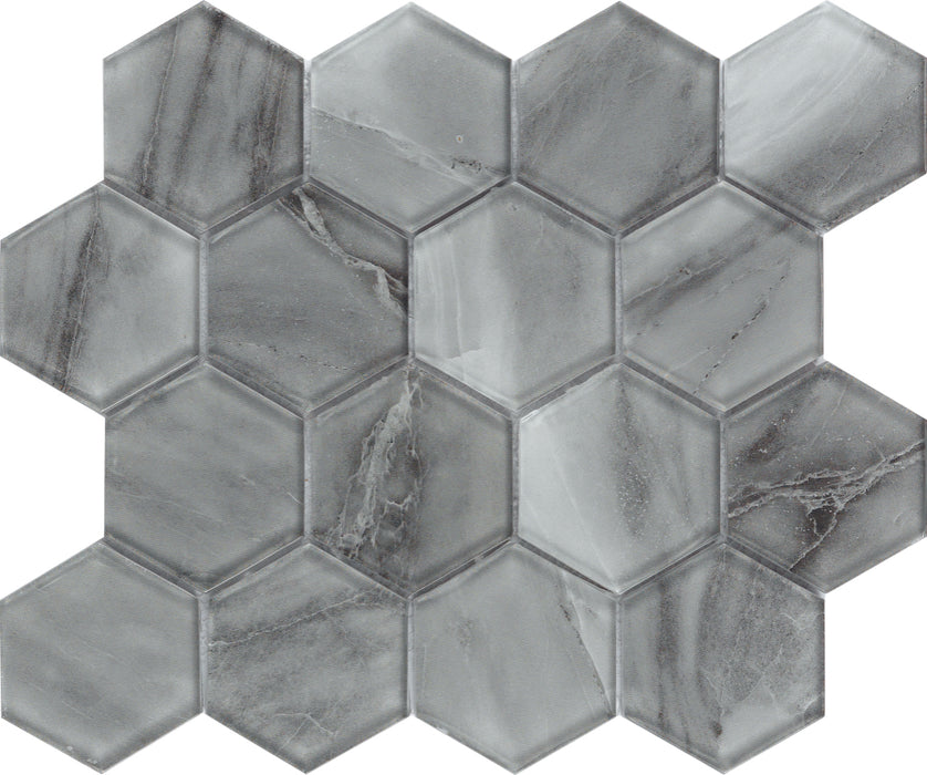 Classic Simplicity Silver Hexagon Marble Glass Mosaic Tiles