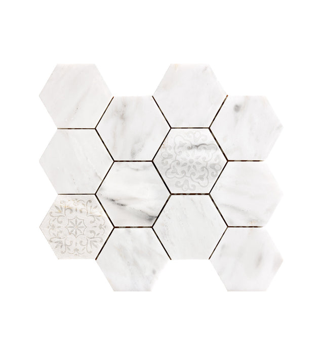 Best Price White Grey Hexagon Marble Stone Mosaic Tiles