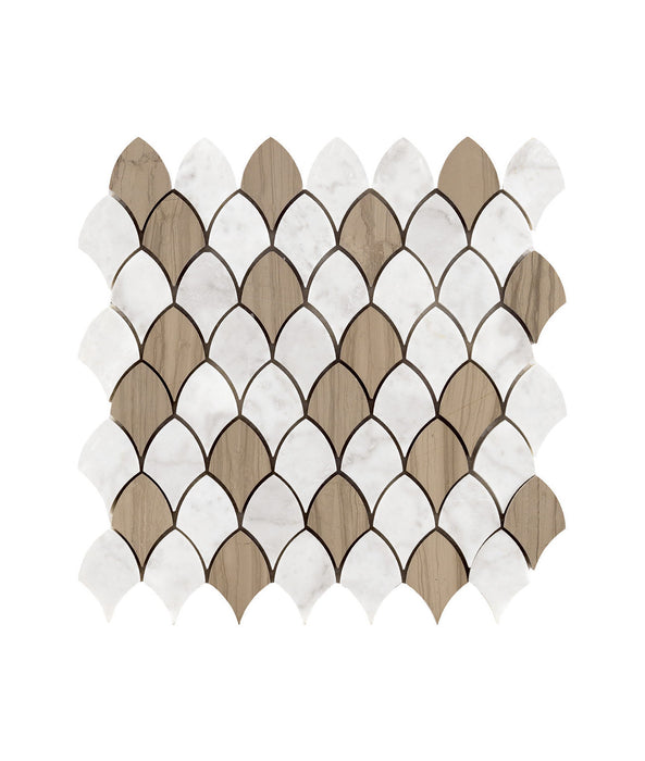 Classic Simplicity Brown And White Fish Scale Stone Marble Mosaic Tiles