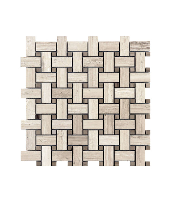 Building Materia White Brown Basket Weave Stone Marble Mosaic Tiles