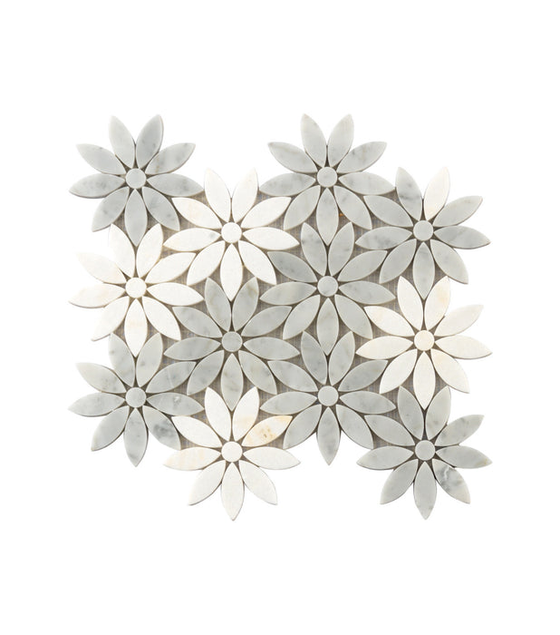 Hand Made Customized White Grey Flower Art Pattern Stone Marble Mosaic Tiles