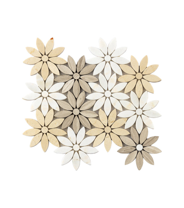 Best Price White Yellow Flower Art Pattern Stone Marble Mosaic Tiles