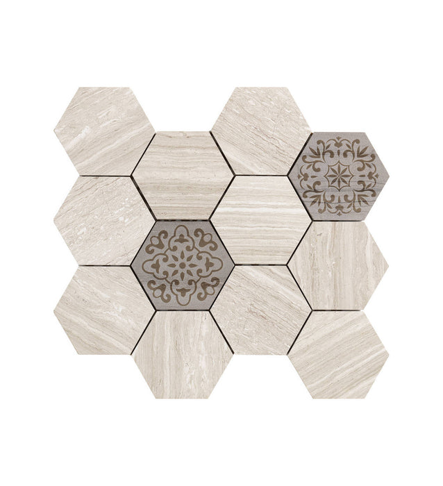Hot Sale Grey Brown Hexagon Marble Stone Backsplash Mosaic Tiles
