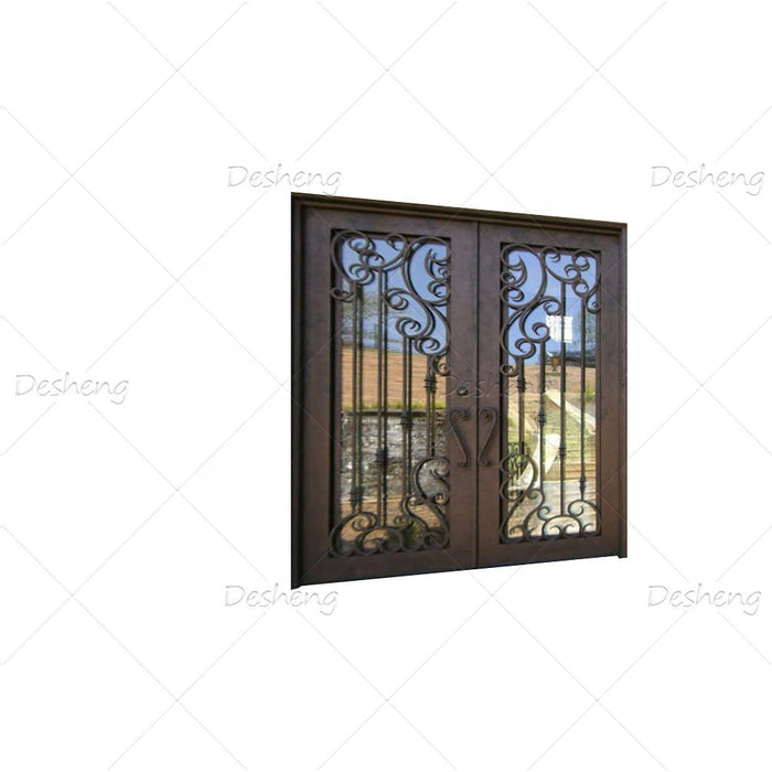 Factory Customize Outdoor Main Entrance Security Front Doors Modern French Wrought Iron Door Double Exterior Designs
