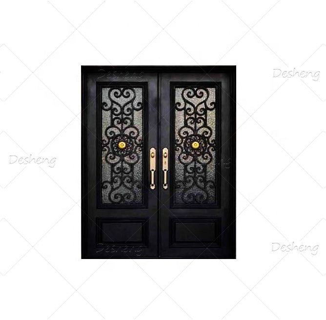 American Hot Selling Double Exterior Wrought Iron Front Door European Style Wrought Iron Main Entrance for Villa