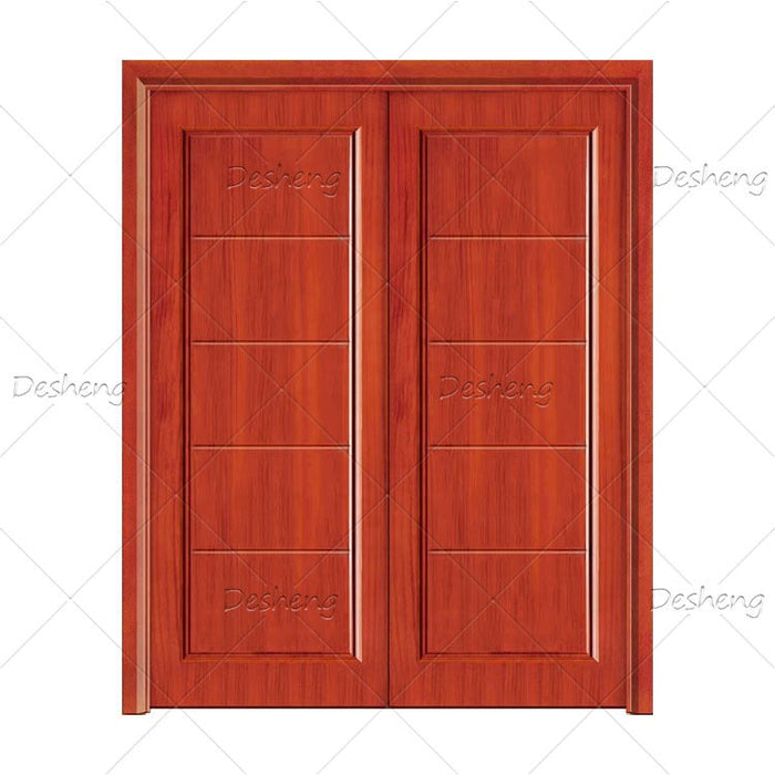 European Standard Double Panels Swing Style Villa Front Entry Teak Wood Grain Painting DS9701 Series Door