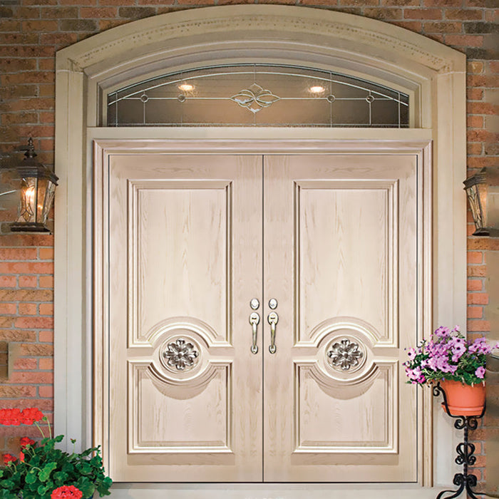 China Dome Solid Wood Door Exterior Front Entry House Main Double Wooden Doors for Houses