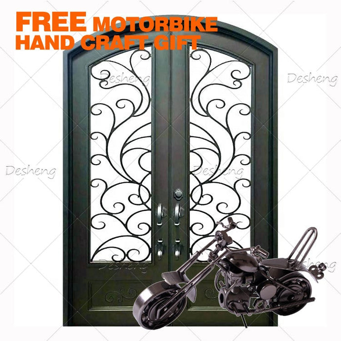Western European Style Fantastic Complex Design Marine Waves Shape Iron Grill Large Exterior Glass Door