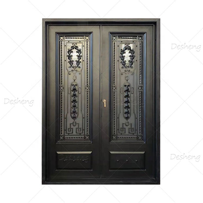 European Standard Double Panels Swing Style Entrance Door Wrought Iron Security Doors
