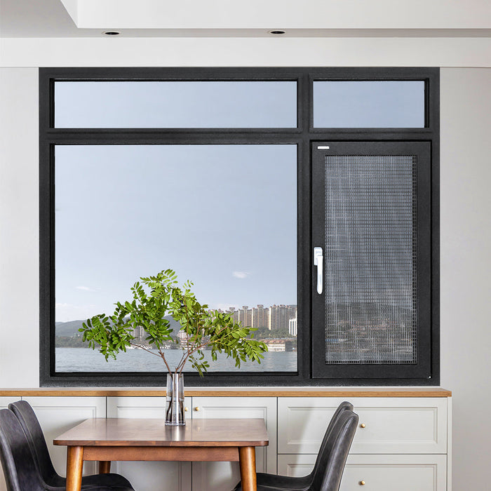 Modern  Thermal Break Home Doors System Casement Windows with Mosquito Net Double  Glass Gray Aluminium Window