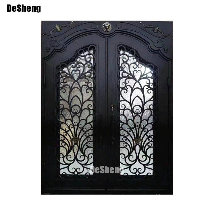 European Best Selling Single Double Main Entrance Front Entry Customized Wrought Iron Door