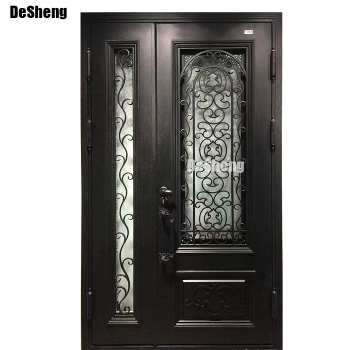 China Supplier High Quality Exterior Wrought Iron Front Door Luxury Single Main Entrance with Opening Window for House