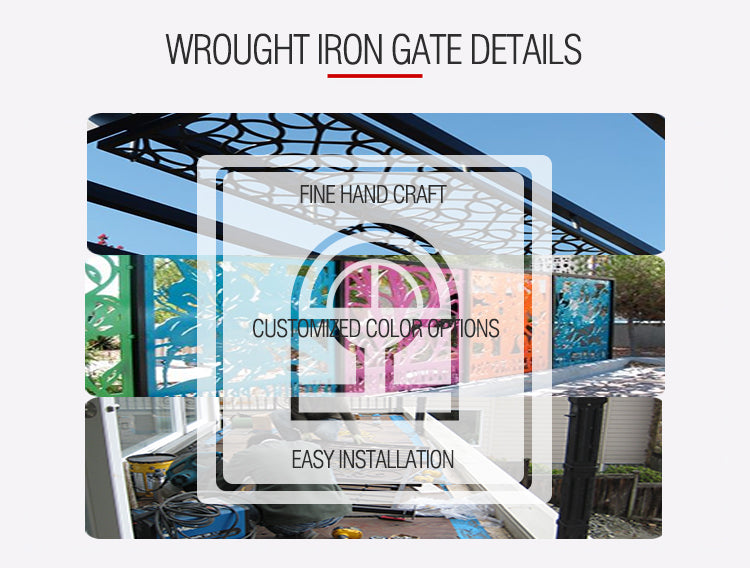Foshan Guangdong Factory Direct Sale Matte Black Color Bouquet Design Archy Top Villa Patio Garden Gate