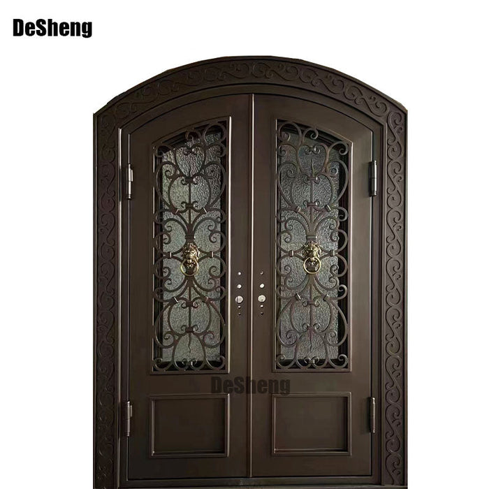Professional Supplier Main Entrance Wrought Front Doors for Villa Iron Single Door Double Exterior Wrought Iron China Glass
