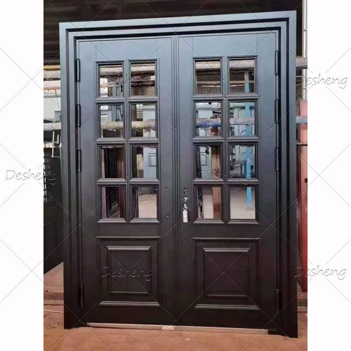 Modern Metal Aluminum Interior Glass Exterior Door Steel Tempered Glass French Doors