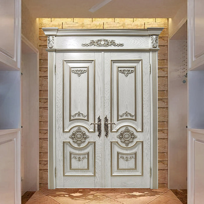 China Wood Grain Texture Design Double Door Main Door Designs Wooden Double Exterior Doors for Houses