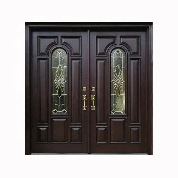Luxury Hotel Front Gate Lobby French Glass Double Doors Exterior Entry Main Solid Wood Entrance Door