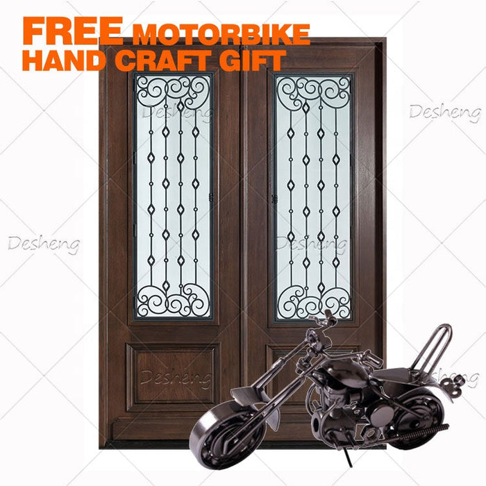 Bead Curtain Wood Main Door Model Anti-rust Forging Iron Design Elegant Beautiful Ancient Roman 8 Feet Swing Entry Exterior