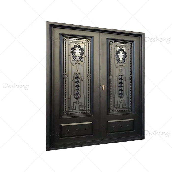 French Designs Outside Swing Open Glass Villa Security Double Doors Wrought Iron Entry Door