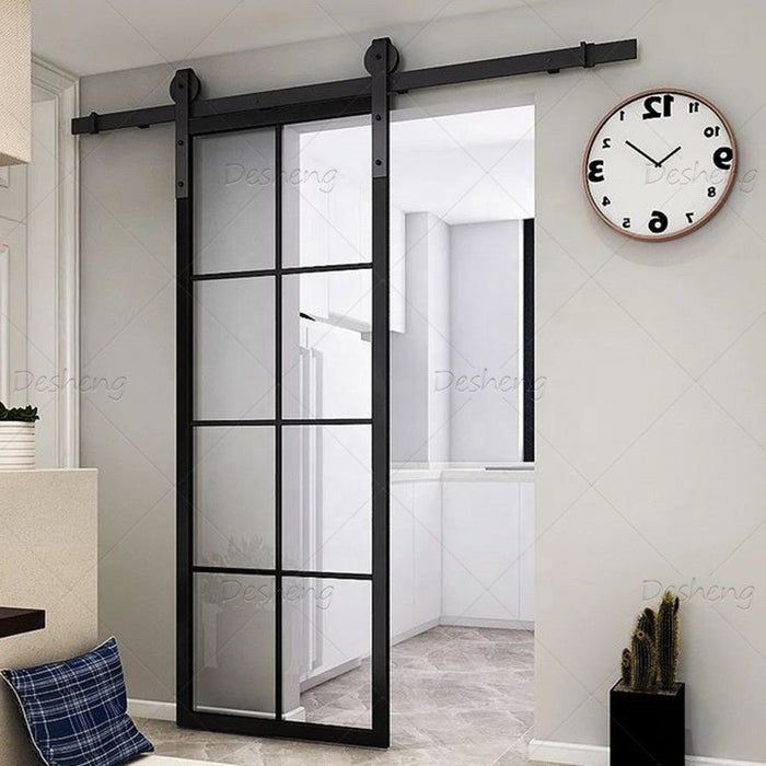 Frosted Aluminum Glass Interior Barn Door With Black Frame Swing French Style Barn Door for House