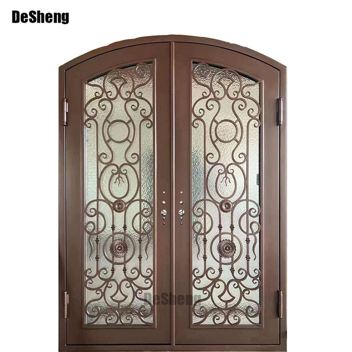 American Double Exterior Glass Arch Entry Main Door Security Front Entrance Gate Wrought Iron Doors
