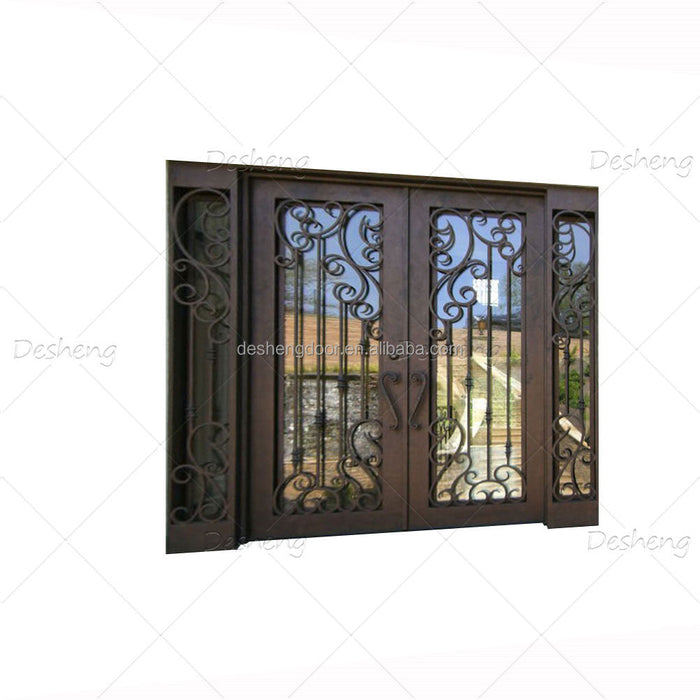 Customized Design Wrought Iron Doors Double Exterior Iron Front Door European Classical Main Entrance