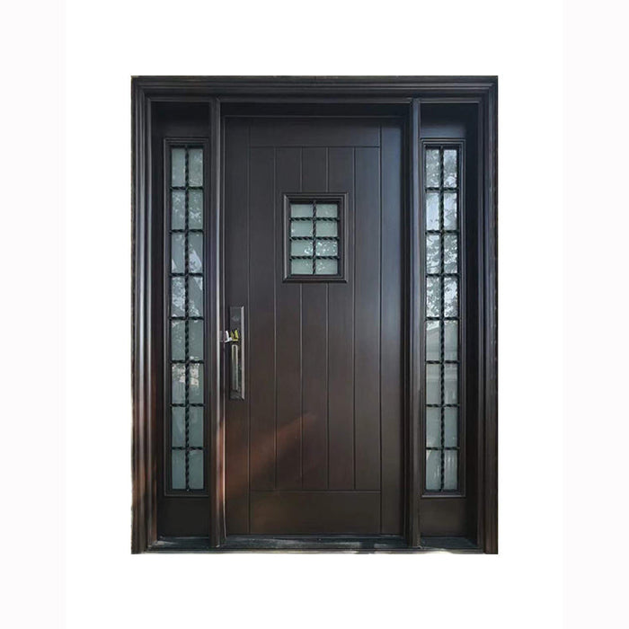 Red American Wood Panels Door Entrance Mahogany Bifold Solid Wooden Visor Entrance Exterior Entry Front Doors