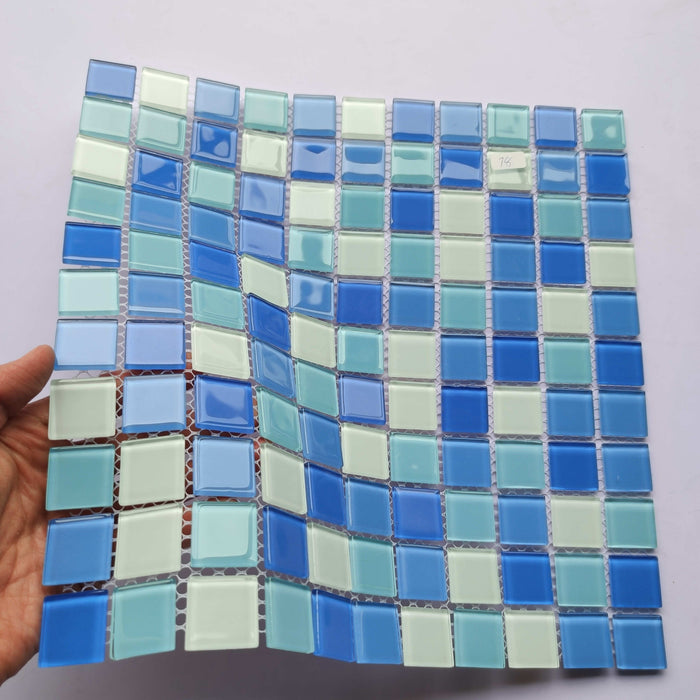 12 inch x 12 inch x 4 mm Glass Mosaic Wall India Blue Crystal Swimming Pool Tile