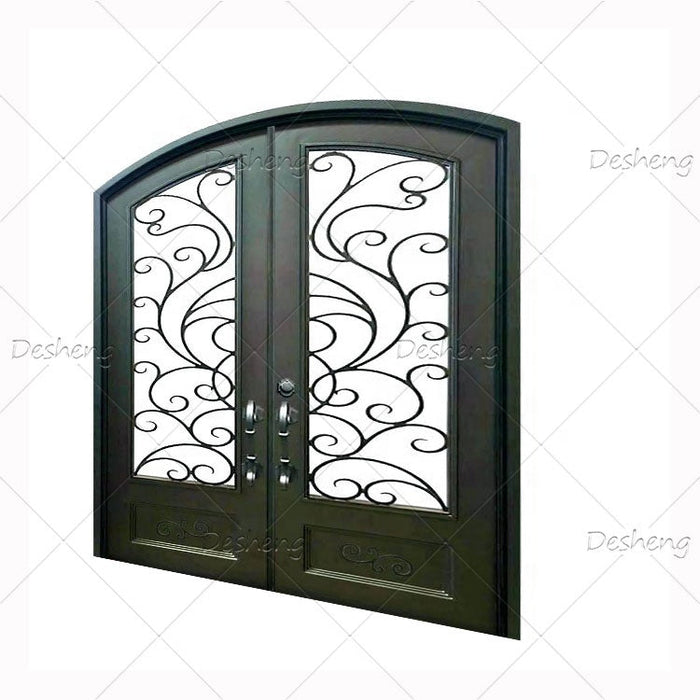 Western European Style Fantastic Complex Design Marine Waves Shape Iron Grill Large Exterior Glass Door
