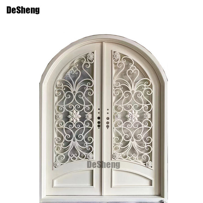 American Double Exterior Glass Arch Entry Main Door Security Front Entrance Gate Wrought Iron Doors