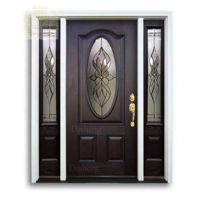 American Mahogany Doors(old) Main panels Exterior Gate Glass Front Wooden Solid double Wood Doors
