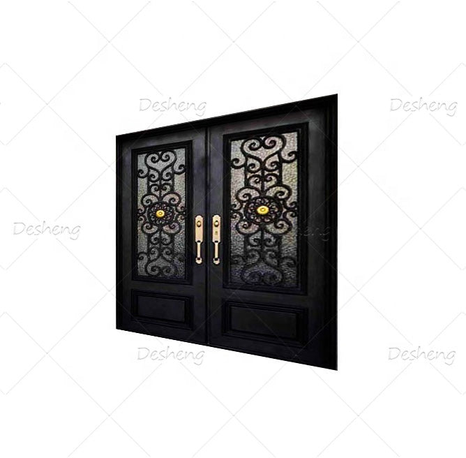 China Top Brand Wrought Iron French Style Doors Exterior Iron Entrance Newest Designs House Wrought Iron Double Door(old)