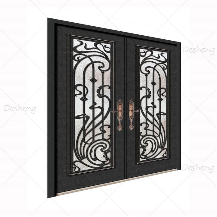Good Prices Exterior Modern Doors And Window Matte Black Front Design Wrought Iron Door
