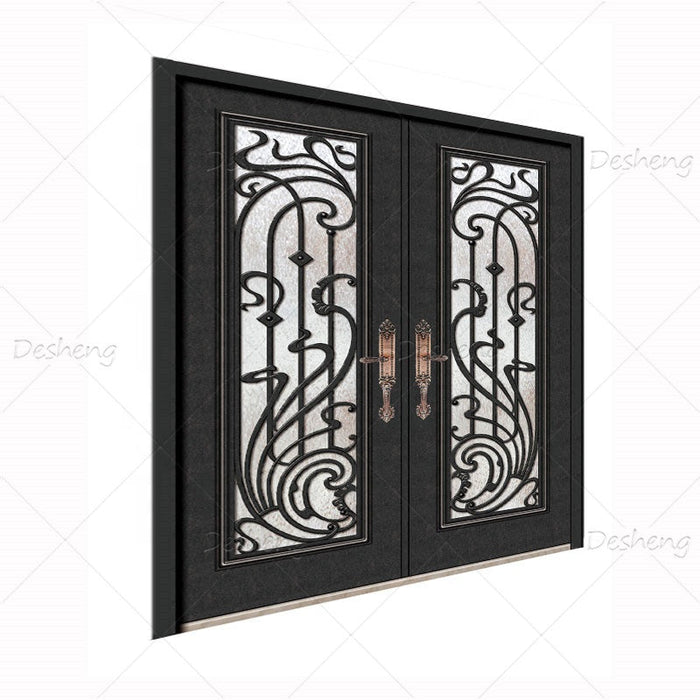 High Quality Home Improvement Entrance Entry Door Double Open Wrought Iron French Doors