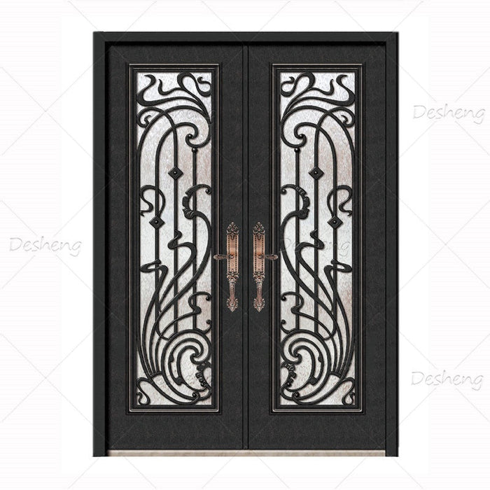High Quality Home Improvement Entrance Entry Door Double Open Wrought Iron French Doors
