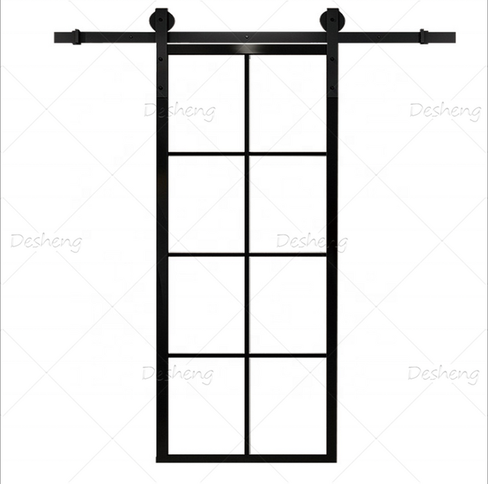 Frosted Aluminum Glass Interior Barn Door With Black Frame Swing French Style Barn Door for House